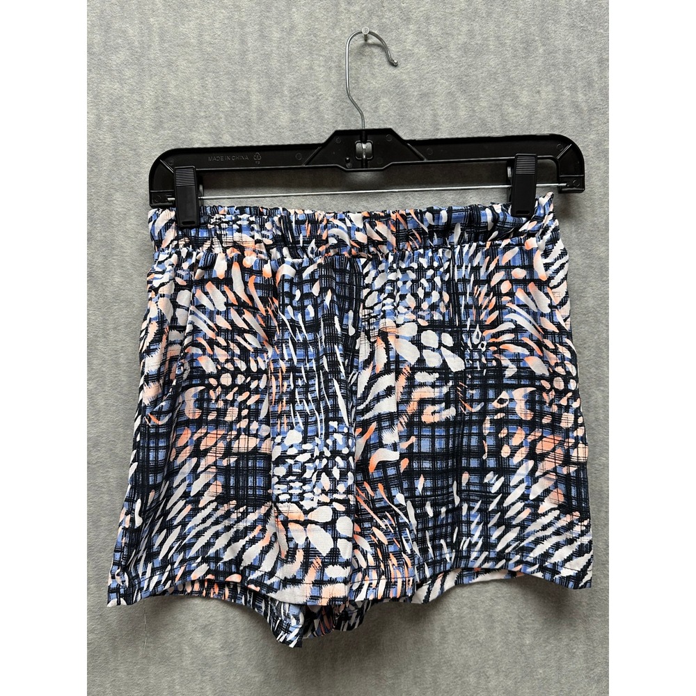 fab'rik Abstract Print Shorts Womens Medium Blue White Elastic Waist